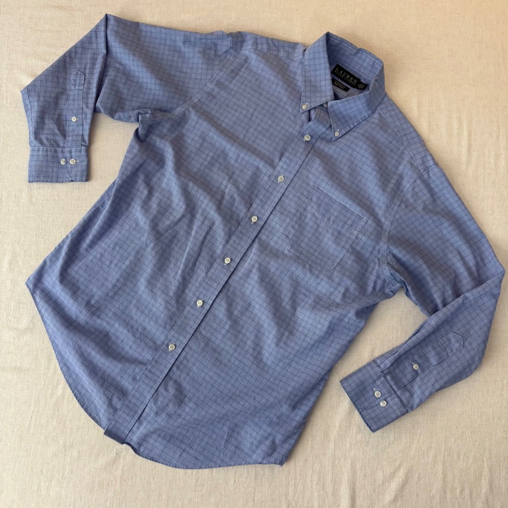 Lauren Ralph Lauren Mens Classic Fit Non Iron Blue Check Dress Shirt 16 32/33 - Picture 1 of 7